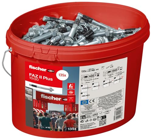 Image of Fischer 568858 FAZ II Plus 10 /20 gvz in Bucket, Duty high Capacity, Anchor Bolts for fixings Heavy Loads and Steel Structures, Seismic & ETA Approval dowels, Silver