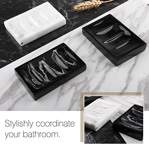 Luxspire Soap Dish Draining, Resin Soap Holder, Soap Bar Holder Container for Shower, Bathroom, Sink Bathtub Dish, Soap Tray, Soap Case, Holder for Sponges Hand Soap Dish, Marble Pattern - Ink White