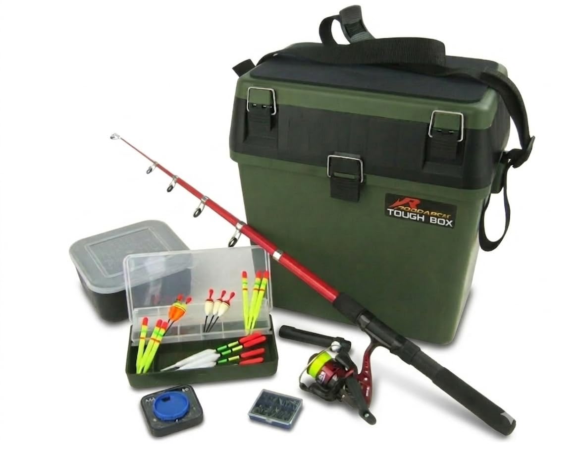 Roddarch Black Complete Junior Beginners Fishing Kit & Tackle Seat Box Set