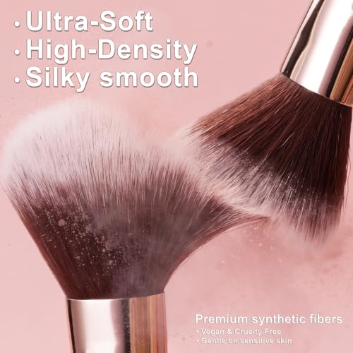 Image of Pink Makeup Brushes Set 14 Pcs Professional, Synthetic Foundation Concealer Powder Blush Eyeshadow Brushes with 2 Powder Puffs & Dual-ended Mask Applicator, Gifts for Women Teen Girls