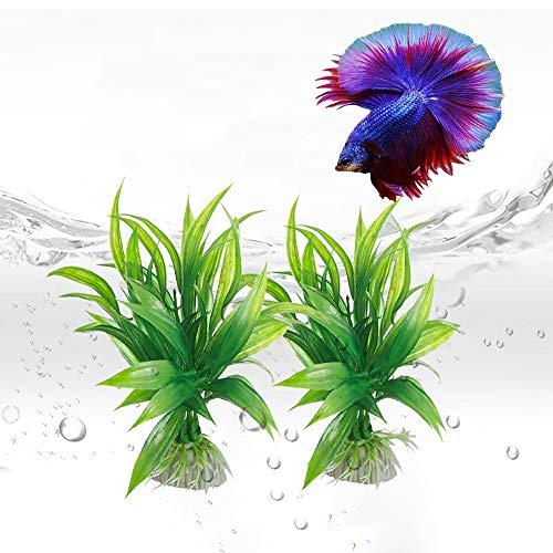 Wzhe Aquarium and Betta Fish Plants - 8 Pack Premium Decorations Plant with Plastic Soft Leaf, Realistic Looking, Weighted Base and Color Variations (Green 8 pcs)