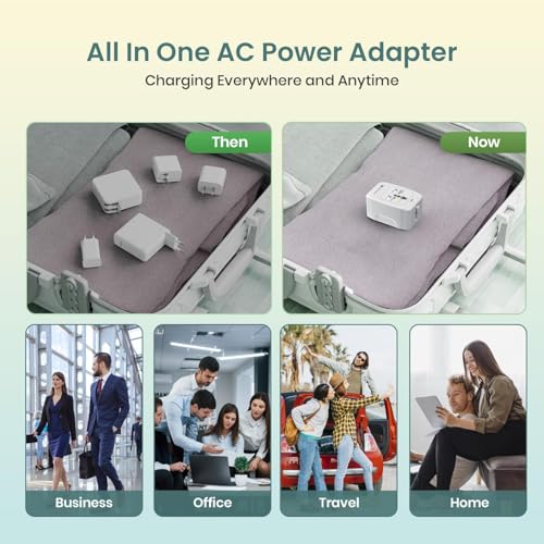 Image of Universal Travel Adapter with 6A AC Socket Output,Universal AC Socket, All in One International Travel Fast Charging Adapter, Suitable for 200+ Countries US,UK,EU,AUS,Etc(White)