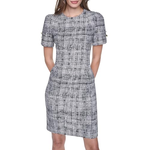 Image of DKNY Women's Short Tulip Sleeve Sheath Dress with Button Detail