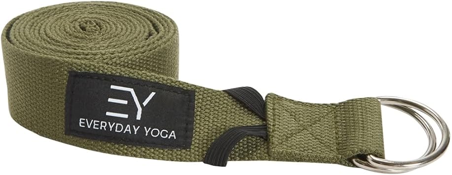 Everyday Yoga Strap with Metal D-Ring - Durable Stretching Strap for Yoga, Pilates, Flexibility & Physical Therapy 6ft, 8ft, 10ft