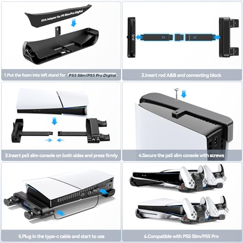 Image of PS5 Slim /Pro Horizontal Stand, PS5 Cooling Station with Dual Controller Charger for Disc & Digital Versions, 3-Level Cooling Fan - Black (NOT Fit 2020 PS 5 Regular Version), for Playstation Console