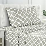 LUX Décor Quatrefoil Twin XL Sheet Set - 3 Piece Ultra-Soft Microfiber Bed Sheets with Flat Sheet, 16 Inches Deep Pocket Fitted Sheet & Pillowcases, Breathable, Bedroom Decor, Oeko-TEX - Taupe