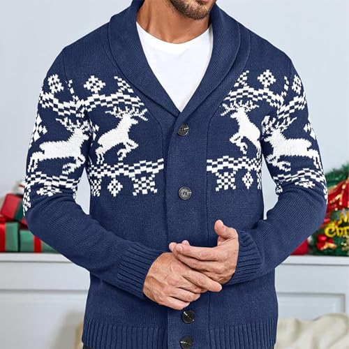 Men's Christmas Ugly Sweaters Elk Print V Neck Button Down Long Sleeve Sweater Cardigans Festival Xmas Clothes2