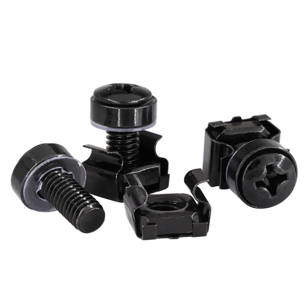 Ctrlzs Black 50Pcs M6x16mm Rack Mount Cage Nut And Nuts & Washers For Rack Mount Server Cabinet