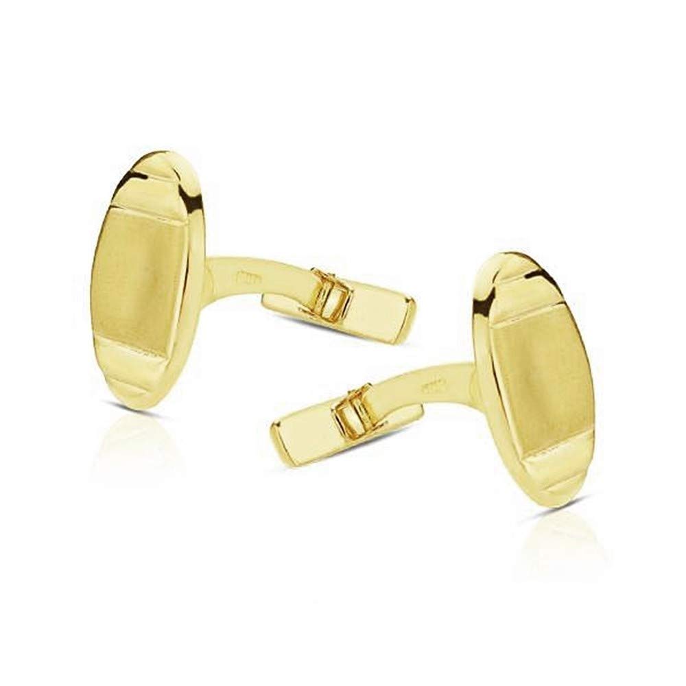 Gemelos Oro 18K Oval 18mm. Mate Y Brillo 4 Surcos Hombre - Personalizable - Grabación Incluida En El Precio