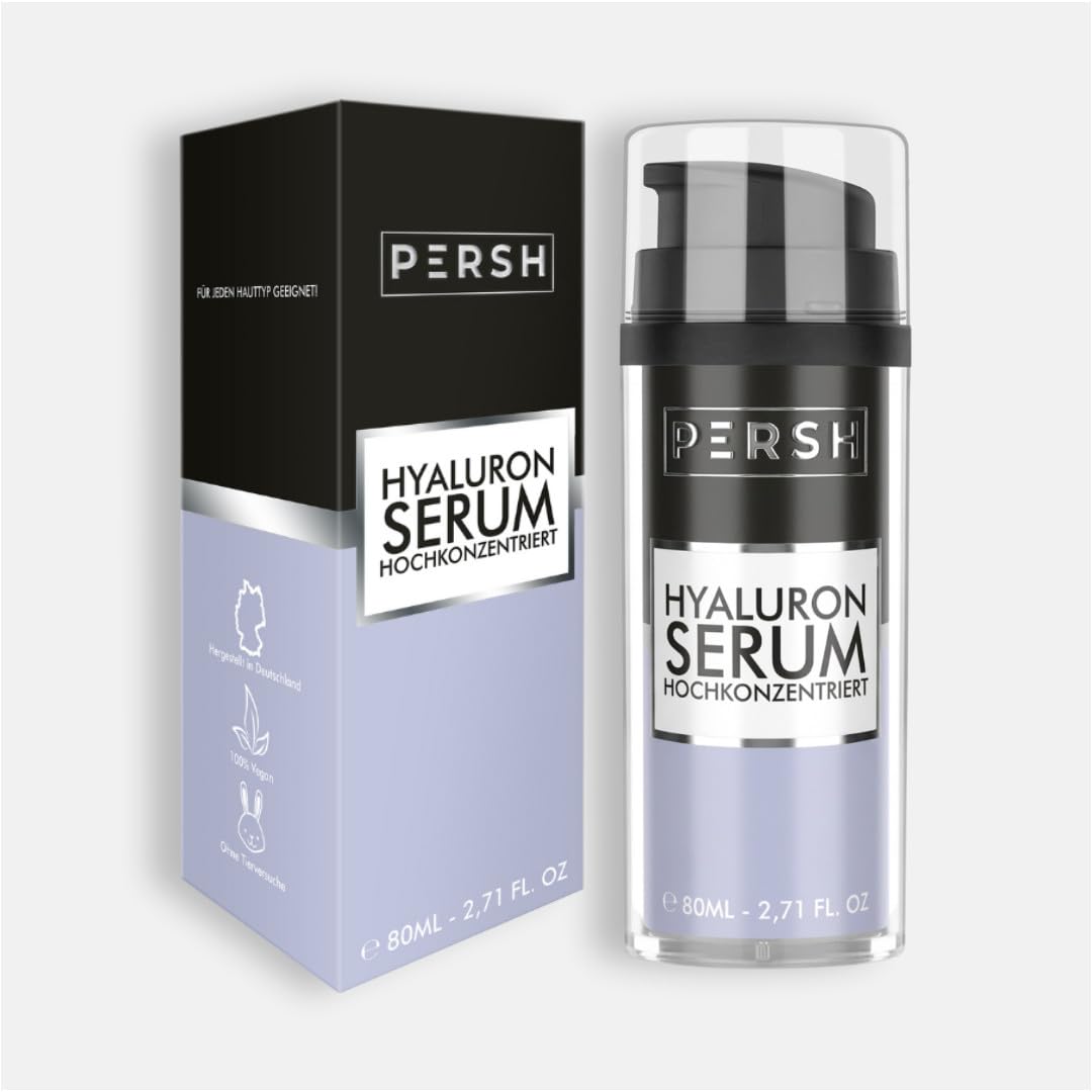 PERSH Hyaluron Serum 80ml - Sofort-Lifting-Effekt für straffe, jugendliche Haut | Feuchtigkeits-Boost mit hochkonzentrierter Formel | Reduziert feine Linien | 100% Vegan