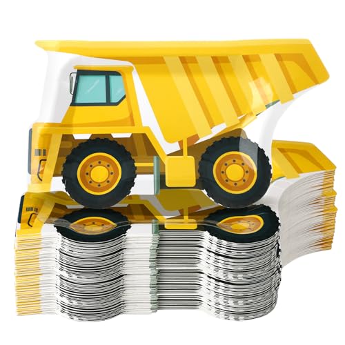 Zonon 50 Pcs Construction Truck Paper Plates Disposable Construction Theme