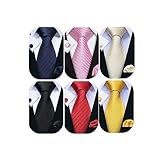 Barry.Wang 6 PCS Men Ties Set Silk Business Fashion Woven Necktie Handkerchief Cufflinks Paisley Stripe Wedding Party