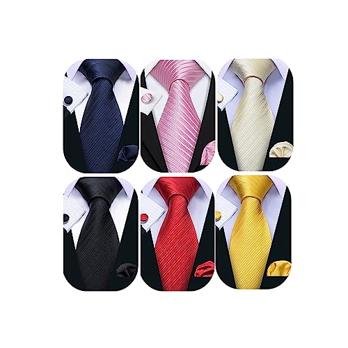 Image of Barry.Wang 6 PCS Men Ties Set Silk Business Fashion Woven Necktie Handkerchief Cufflinks Paisley Stripe Wedding Party
