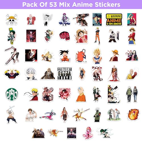 Image of Mix Anime Aesthetic Vinyl Journal Stickers for Phone Case, Notebook, Water Bottle, School Bag, Etc Self-Adhesive Stickers Set of 50 Glossy and Waterproof Stickers (Mix Anime, 23 cms)