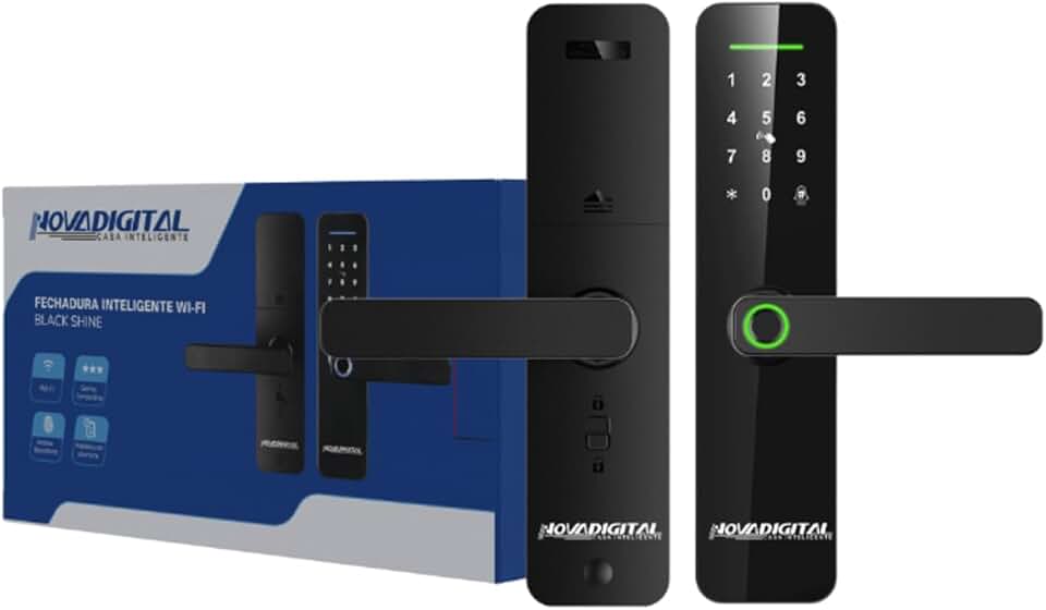 Fechadura Eletrônica Inteligente Wi-Fi NovaDigital com Acesso por Biometria, Senha, Teclado Numérico e Cartão de Acesso - Preto