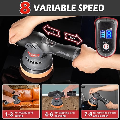 AUTIWOZ Cordless Car Buffer Polisher Machine Dual Action Polishing Machine Orbital 2500-5000RPM 8 Variable Speeds 5inch Backing plate for Car Detailing Polish Buffing Sanding DIY with 2PCS 12V Battery 7 AUTIWOZ Cordless Car Buffer Polisher Machine Dual Action Polishing Machine Orbital 2500-5000RPM 8 Variable Speeds 5inch Backing plate for Car Detailing Polish Buffing Sanding DIY with 2PCS 12V Battery - Image 7