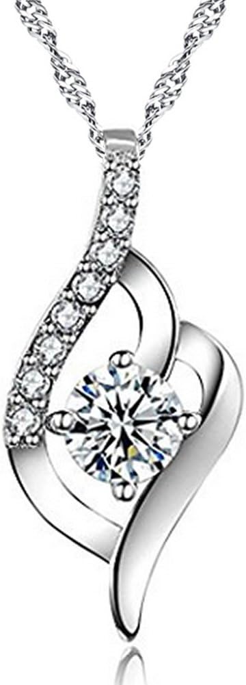 Wonvin Collection 925 Sterling Silver Statement Crystal Pendant Necklace for Women Fashion Jewelry Accessories