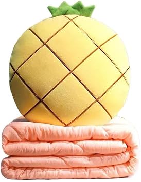 chislim Travel Blanket and Pillow Set,Multifunctional Pillow Blanket,2-in-1 Cute Plush Fruit Stuffed Hugging Pillow for Airplane Train Car Camping Home Office Pineapple, S