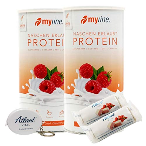 Eiweiß Shake Proteinpulver 2er Pack 2x 400g + AV Maßband + 2 Proteinriegel (Himbeer-Himbeer)