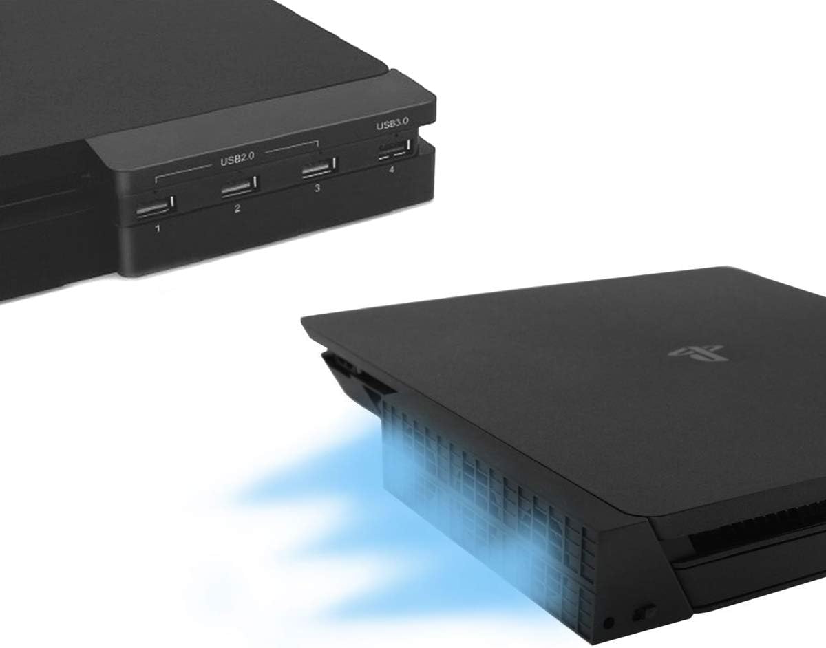 ElecGear Cooling Fan and USB Hub for PS4 Slim, Automatic Temperature Sensor Controlled Cooler and 4-Port USB 3.0 Adapter Splitter for Playstation 4 Slim CUH-2xxx