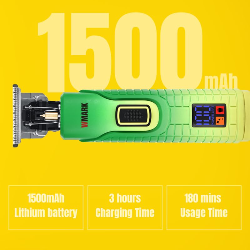 Image of WMARK NG-319 Digital Display Detail Trimmer Pro Li Outliner Cordless T Blade Hair Clipper 0.1 Gap Outlining for Barbers 0.1mm balding Shape up 6500 RPM Powerful rotary Motor Runtime 180 min, Green,Men
