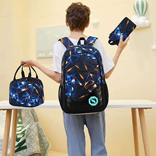 School Backpack for Boys Kids 3Pcs Teens Bookbag Elementary Backpacks Set with Lunch Box and Pencil Case2