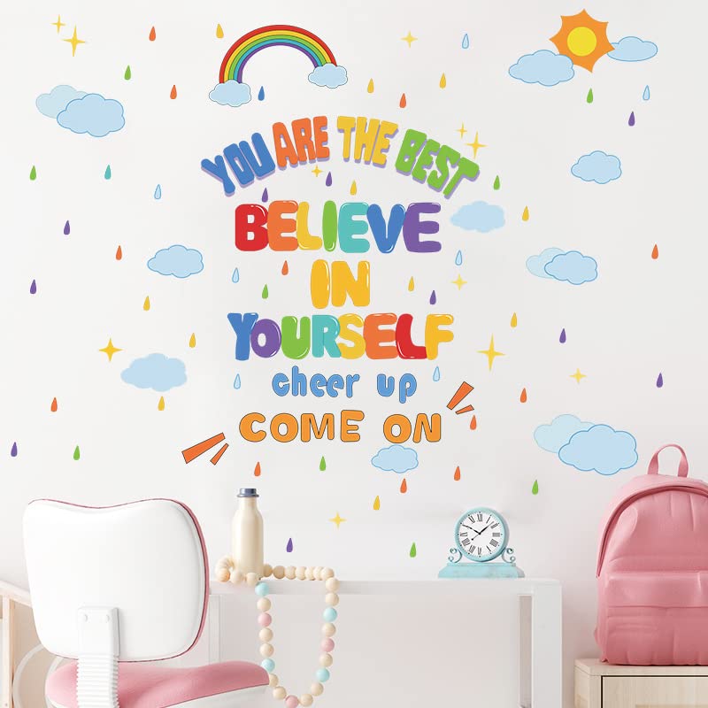 DOTUIARG Cartoon Regenboog Engels Slogan Muursticker Kids Kinderkamer Woondecoratie Slaapkamer Muurschildering Kwekerij Zelfklevend Behang