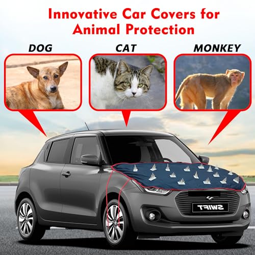 Image of AYSHU Dustproof Car Protection with Spikes for Dogs Compatible with Maruti Swift VXI | Anti-Scratch Bonnet Guard | Heavy Duty Waterproof & UV Resistant Car Body Cover, Black