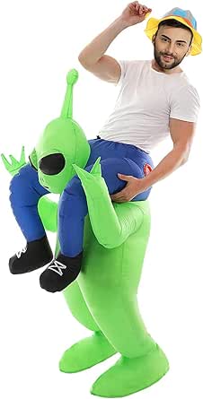 Costume Gonflable Extraterrestre Vert ET - Pour Adulte Taille L (150-190 Cm) - Gonflage Par Ventilateur à Piles - Pour Halloween, Fête, Carnaval - 5