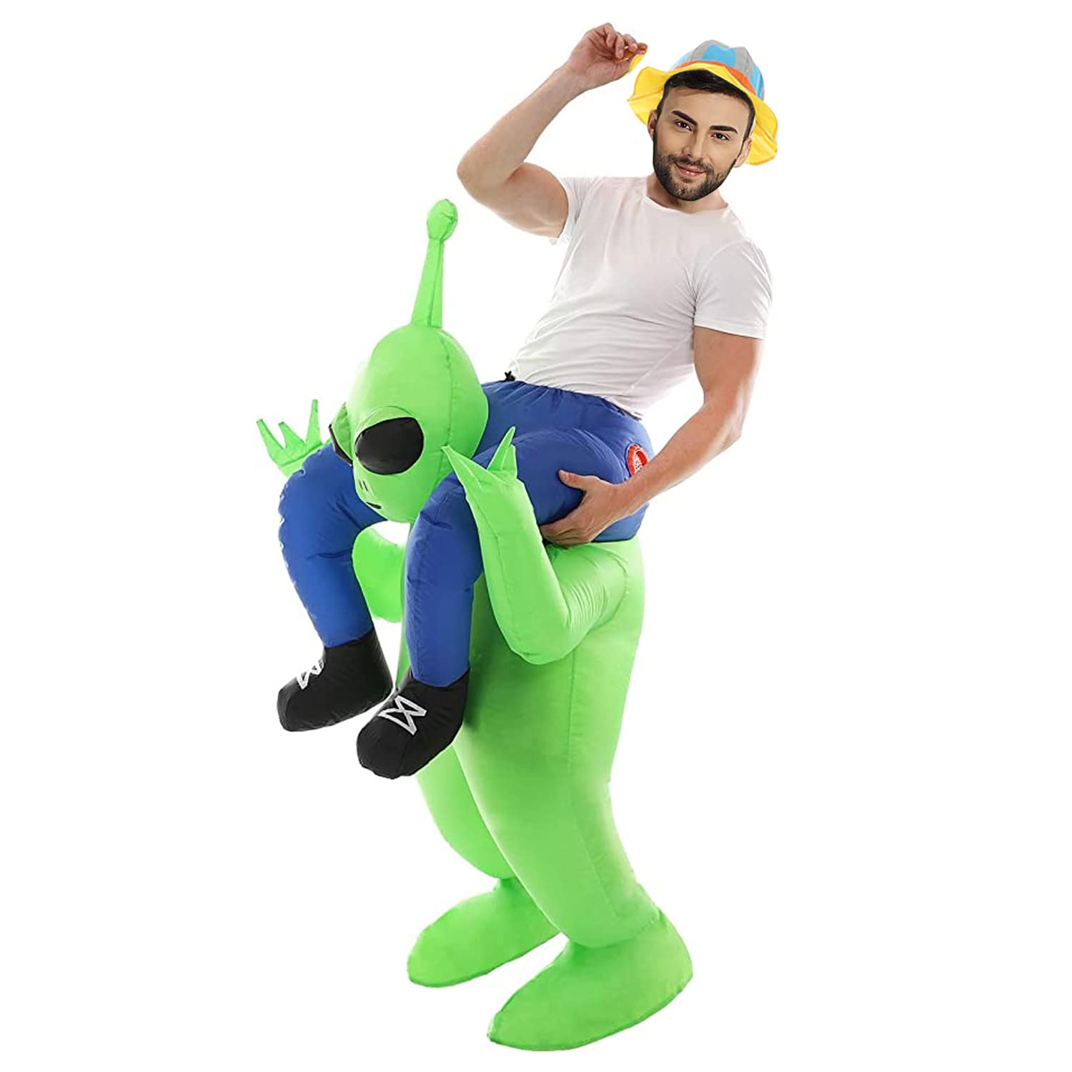 Déguisement extraterrestre vert extraterrestre People pour Adultes Halloween Vert Carry Me Costume Drôle Blow Up Cosplay pour Fête Carnaval 150-190CM