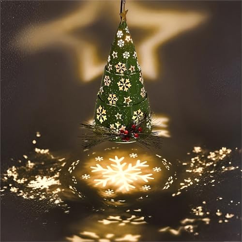 Lanterne sapin de Noël solaire extérieur étanche métal pour jardin