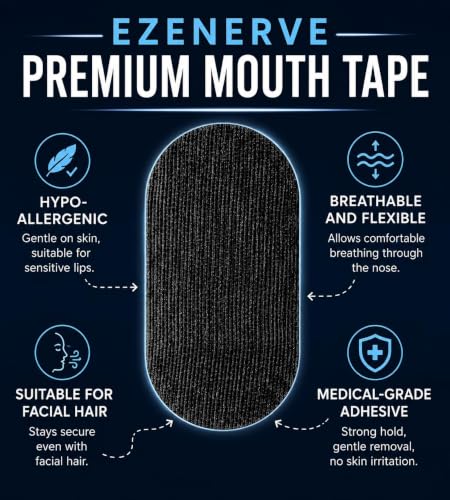 Image of Mouth Tape for Sleeping Adults & Kids (PACK OF 60) | CE Certified - Mouth Tape For Snoring, Hypoallergenic Adhesive Mouth Strips For Sleeping, Mouth Patch For Sleep , Mouth Breathing Stopper Black Strips
