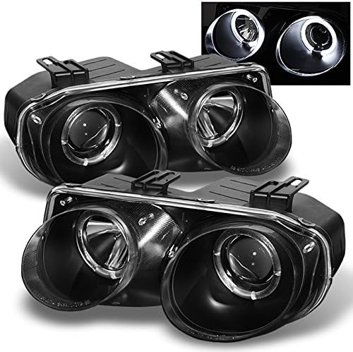 AKKON - For Acura Integra DC2 Black Bezel Dual LED Ring Projector Headlights Front Lamps Replacement Pair