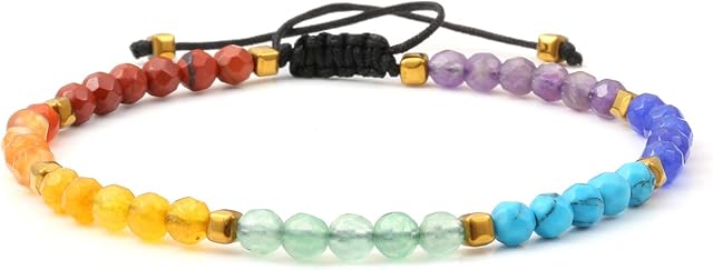 Jovivi 7 Chakra Crystals Gemstones Bracelet Men Women Healing Energy Semi-Precious Stone Beads Braided Bracelet Bangle Adjustable