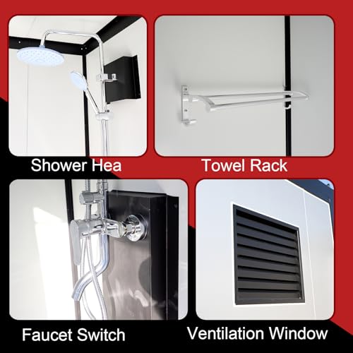 Image of Portable Toilet Cabin, Outdoor Shower Room with Adjustable Shower Head, Sink, Lights and Ventilation Fan, Mobile Restroom for Construction Sites, Camping, Events and Remote Locations