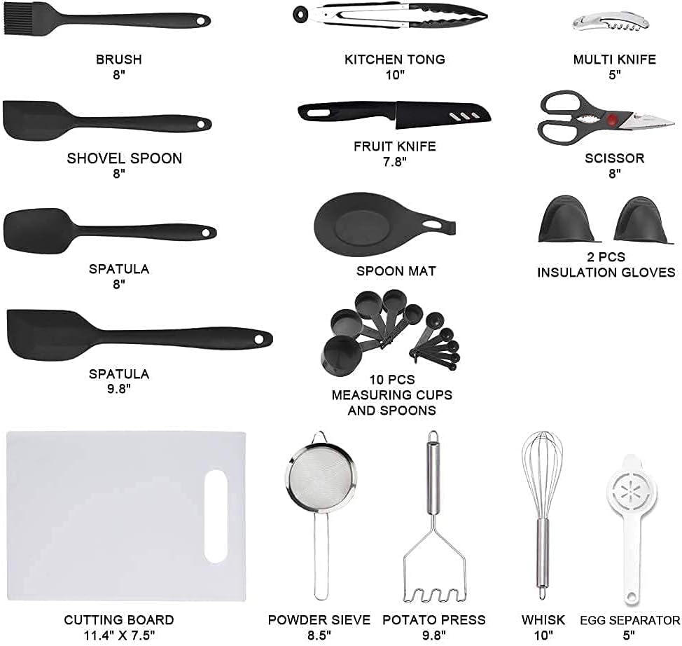 42-Piece Black Nylon and Stainless Steel Kitchen Utensil Set