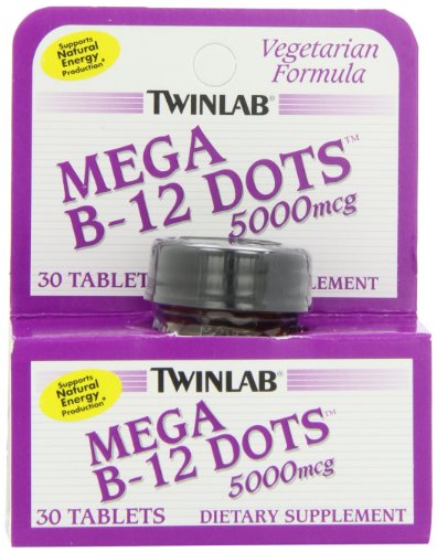 Twin Lab B-12 Mega Dots 5,000mcg Tablets, Vegetarian Formula, 30-Count Twin Lab B-12 Mega Dots 5,000mcg Tablets, Vegetarian Formula, 30-Count