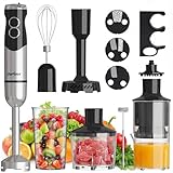 Sunvivi 1000W 12-Speed Immersion Blender Set with 10 Accessories, 600ML Chopper, Whisk, Milk Frother for Smoothies, Soups, Purees, and More, Black