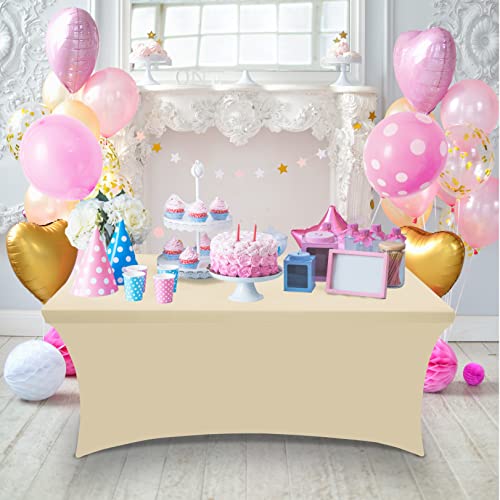 utopia kitchen spandex tablecloth 10 pack [6ft, champagne] tight, fitted, washable and wrinkle resistant stretch table cloth rectangle cover for trade show, weddings & parties [72lx30wx30h inch]