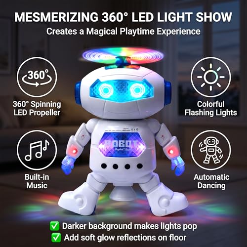 Image of SMART BOY Dancing Robot Toy for Kids with 3D Lights and Music Robot with Moving Hands Legs Head Spinning Action Battery Operated Fun Dance Toy for Boys Girls Indoor Play White 99444-2