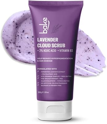2% Kojic Acid Lavender Body Scrub (200g) For Brightening, Tan Removal, Dark Spots & Pigmentation | Niacinamide & Ceramide Complex | Exfoliates & Brightens Underarms | Face Scrub with Walnut Granules | For Women & Men