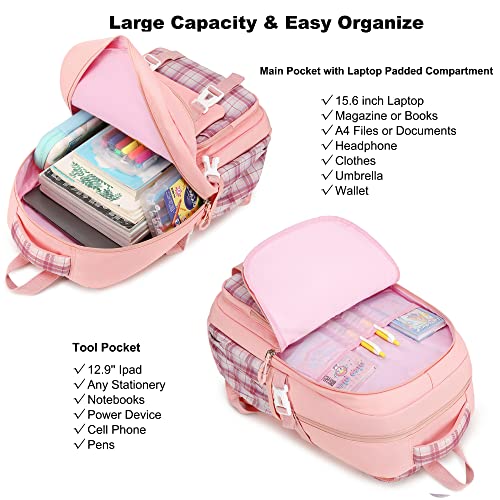 AO ALI VICTORY Girls Backpack 15.6 Inch Laptop School Bag Cute Kids Elementary College Backpacks Large Bookbags for Teen Girl Women Students Anti Theft Travel Daypack- Pink4
