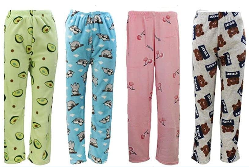 women's/ladies woolen soft fleece solid printed pyjama/track pant lower for winterwear (multicolour) pack of 4