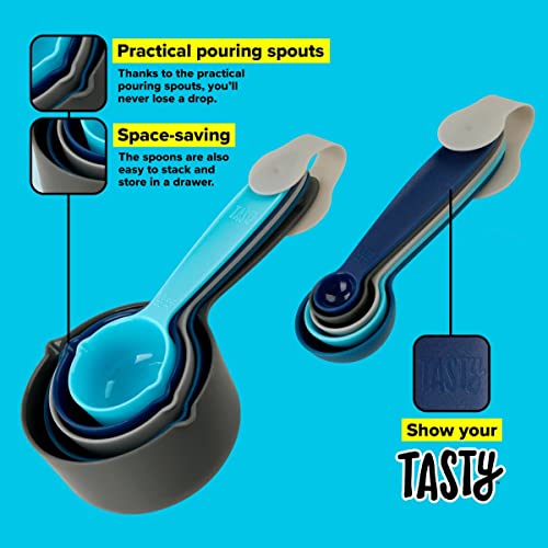 Tasty 10-Piece Measuring Cups and Spoons Set, Measuring Cups for Baking, Measuring Nesting Cups Set, Plastic Cups & Spoons Set, Baking , Kitchen Tools, Colour: Light Blue, Blue, Grey - Image 2