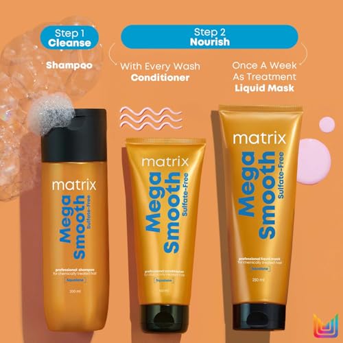 Image of Matrix Mega Smooth Sulfate-free Shampoo with Squalene and Bonding Blend for Gentle Cleansing and Bond Repair| Smoothens Hair | Safe for Chemically Treated Hair 200ml