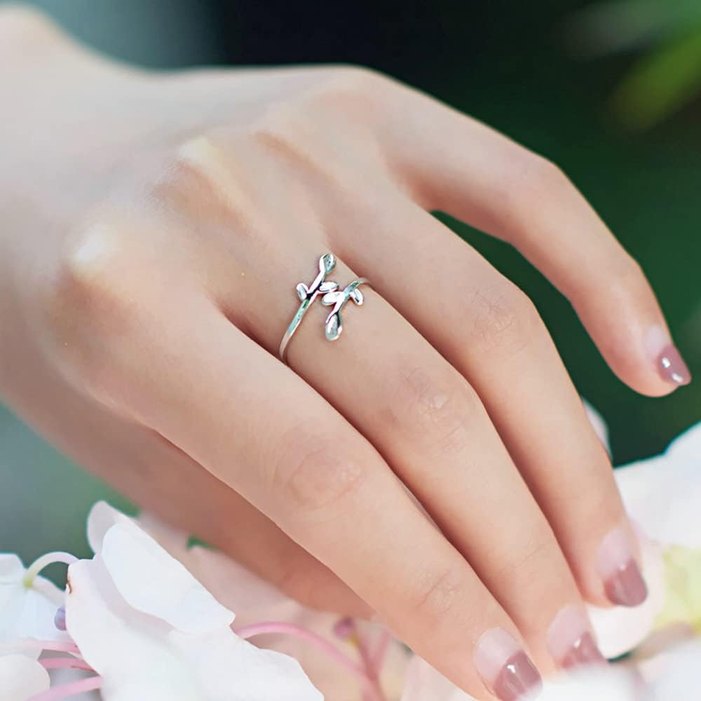Stainless Steel Tree Leaf Style Statement Promise Anniversary Ring