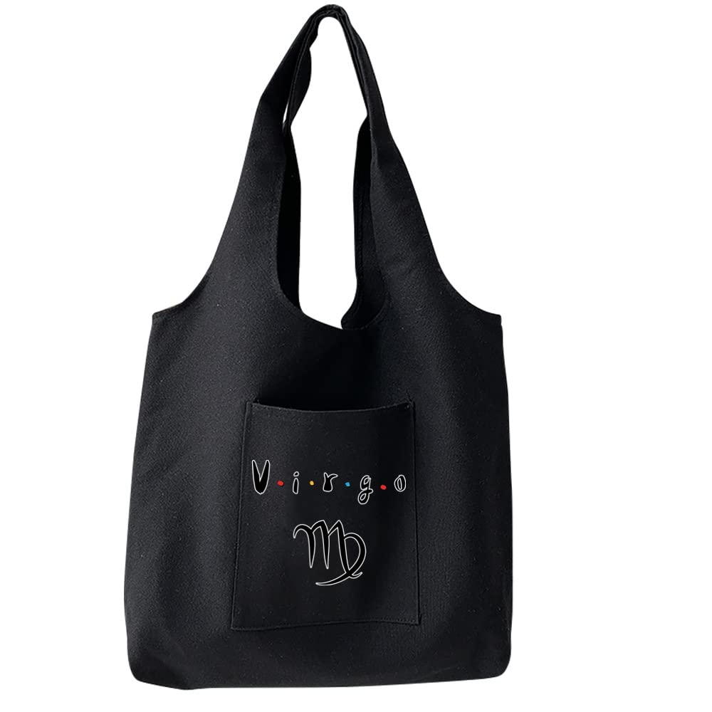 FINDING CASE Reusable Heavy Duty Shopping Medium Tote Bag 100% Cotton Canvas with Strong Matching Handles,Shopping Bags Large Capacity Canvas Tote Bags with Inner Pocket (Virgo)