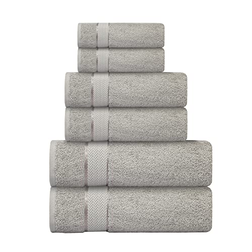 Bath Towels Set-100% Cotton-2 Bath Towels, 2 Hand Towels & 2 Washcloths-Large, Quick Dry, Absorbent, Plush, Soft-Home, Spa, Hotel, Shower Towels - 6 Piece Luxury Bathroom Towels - Silver / Light Grey #TOP15