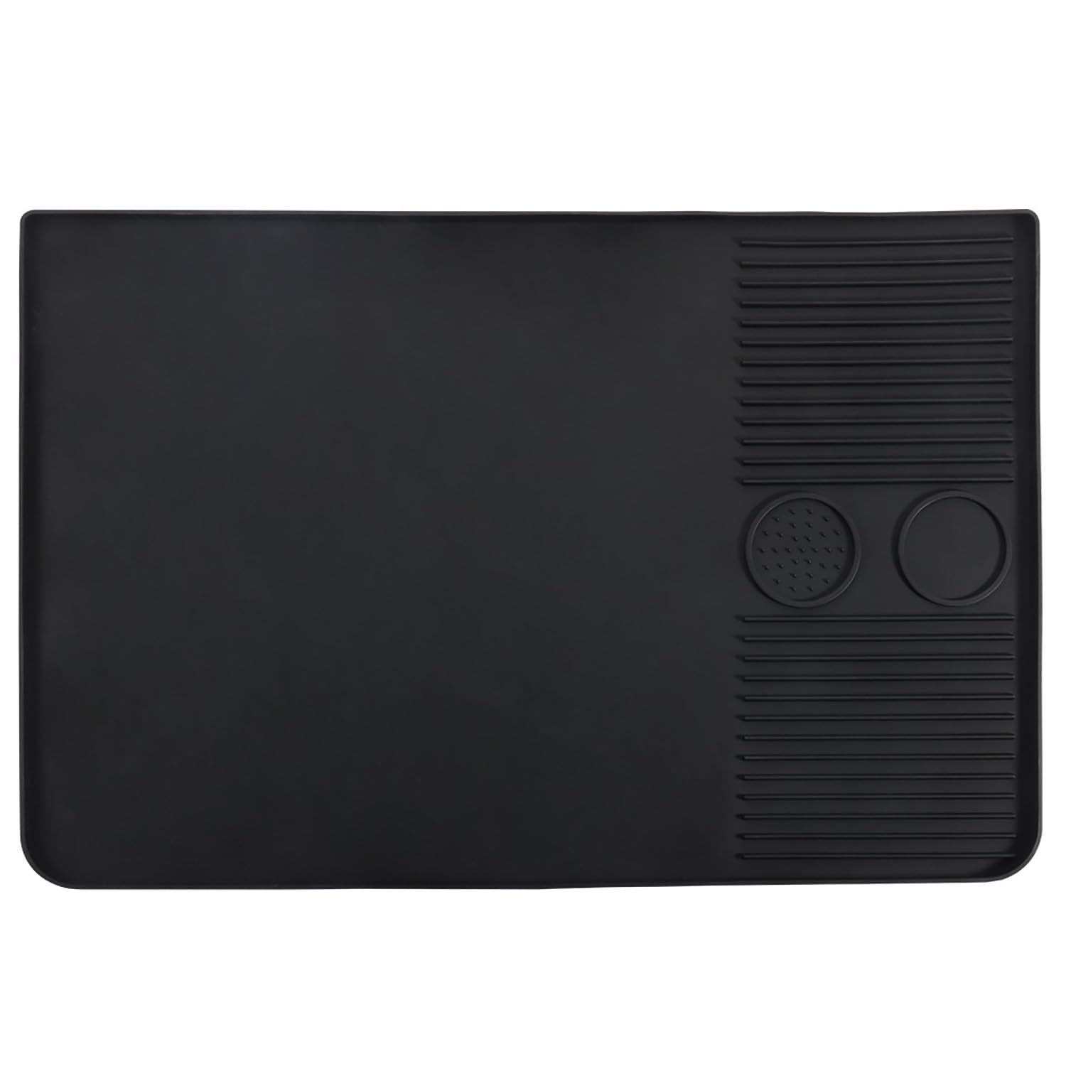 House of Quirk Silicone Coffee Mat with Raised Spill Proof Edges for Countertops, Easy Clean Coffee Station Mat (Black), 1 Piece