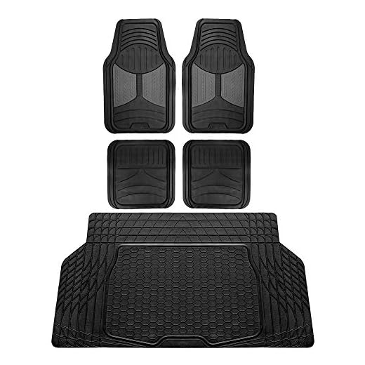 FH Group Monster Eye Full Set Rubber Floor Mats w. Trimmable Vinyl Trunk Liner/Cargo Mat Black- Fit Most Car, Truck, SUV, or Van (Black) F11313- F16403